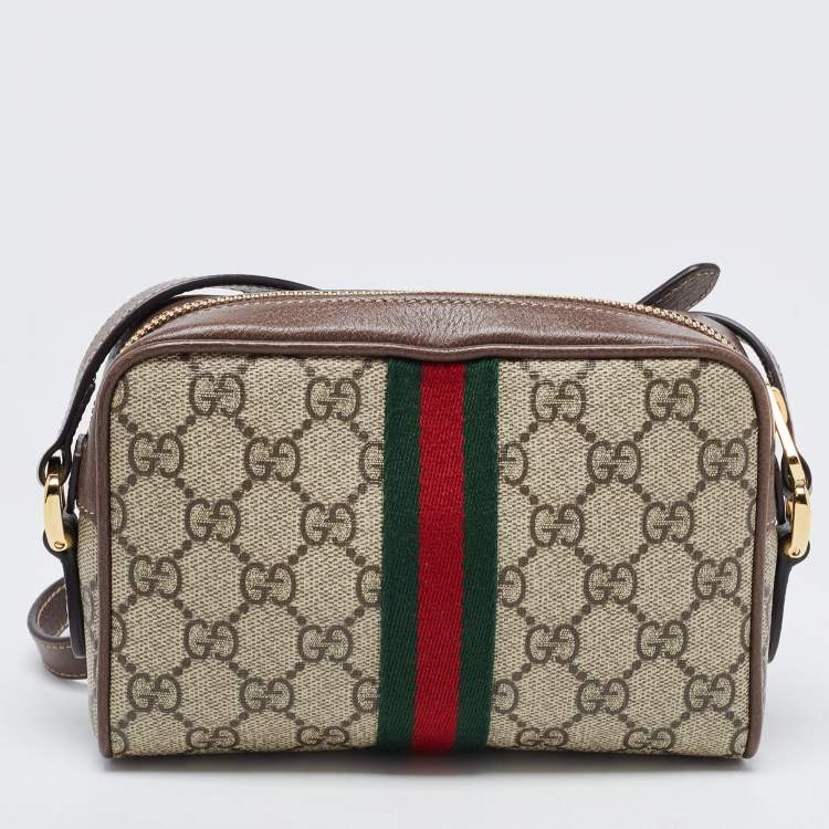Pre Owned Gucci Beige GG Supreme Canvas and Leather Mini Ophidia Crossbody Bag