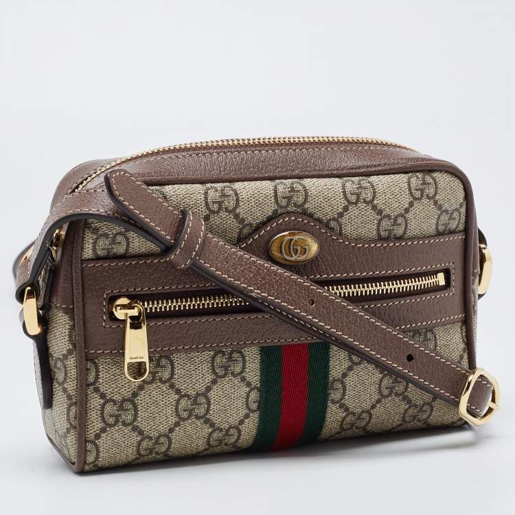 Pre Owned Gucci Beige GG Supreme Canvas and Leather Mini Ophidia Crossbody Bag