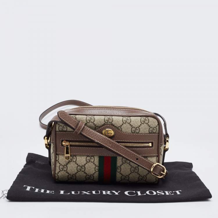 Pre Owned Gucci Beige GG Supreme Canvas and Leather Mini Ophidia Crossbody Bag