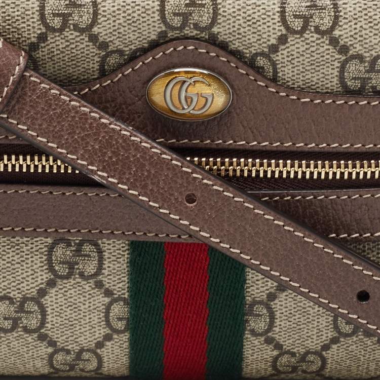 Pre Owned Gucci Beige GG Supreme Canvas and Leather Mini Ophidia Crossbody Bag