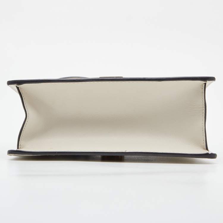 Pre Owned Gucci Off White Leather Mini Web Sylvie Top Handle Bag