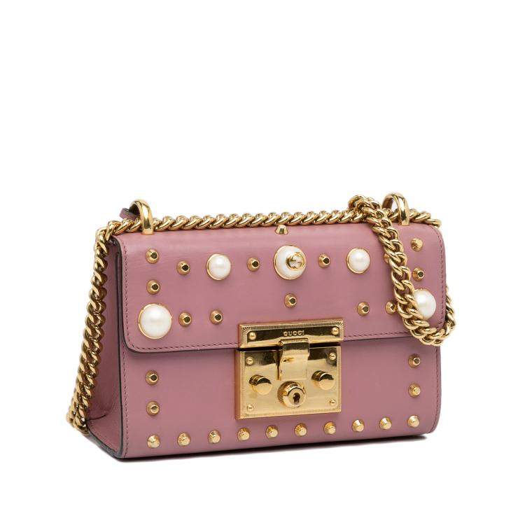 Pre Owned Gucci Pink Pearl Studded Padlock