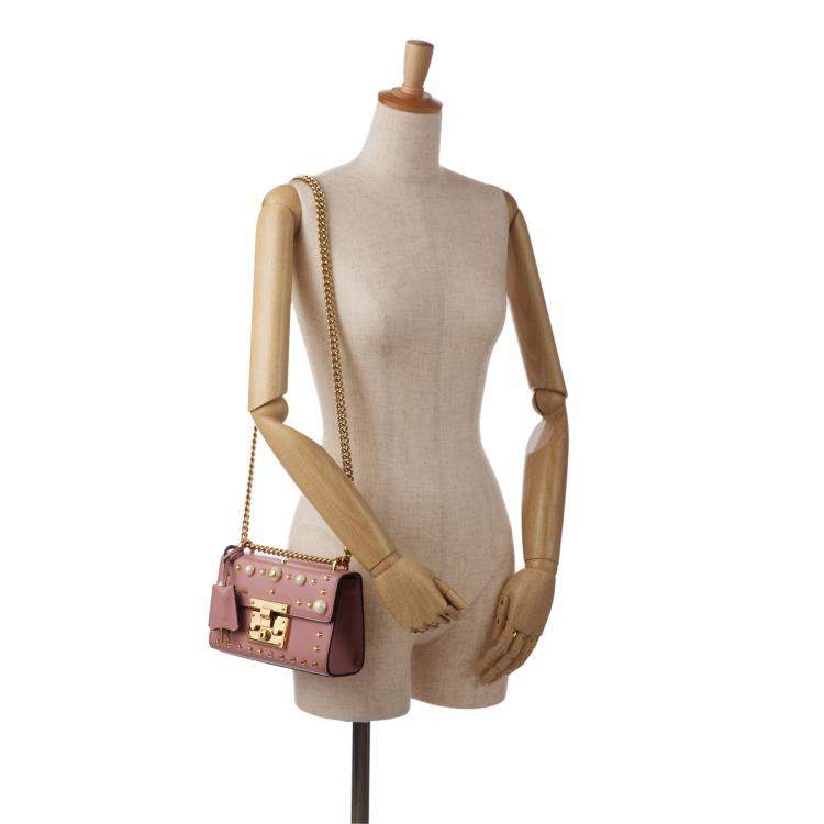 Pre Owned Gucci Pink Pearl Studded Padlock