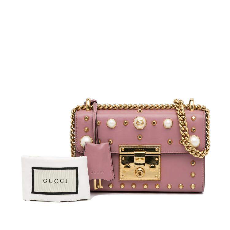 Pre Owned Gucci Pink Pearl Studded Padlock