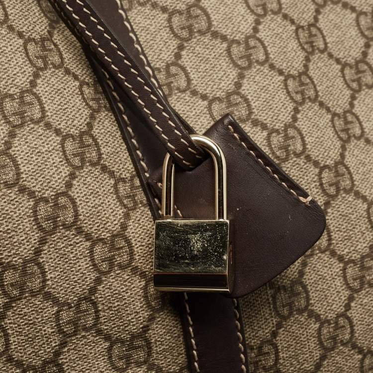 مملوكة مسبقًا Gucci Beige/Brown GG Supreme Canvas and Leather Carry On Duffel Bag