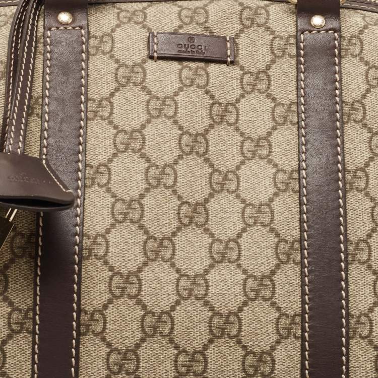 مملوكة مسبقًا Gucci Beige/Brown GG Supreme Canvas and Leather Carry On Duffel Bag