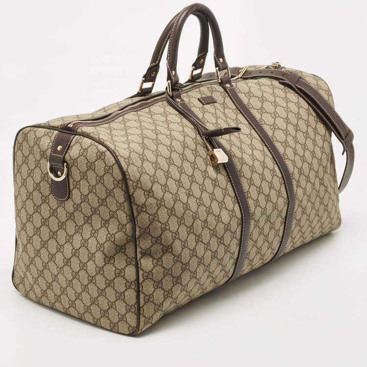 مملوكة مسبقًا Gucci Beige/Brown GG Supreme Canvas and Leather Carry On Duffel Bag