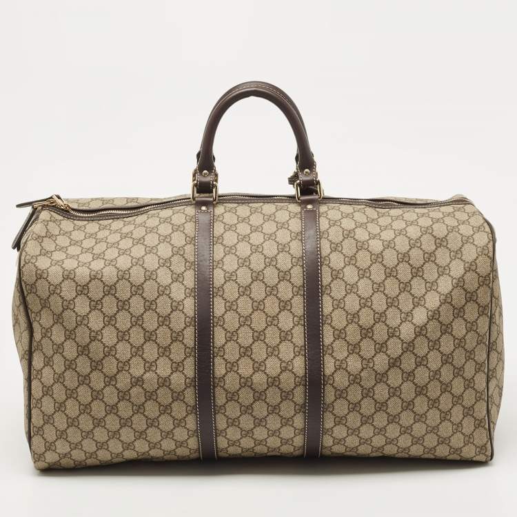 مملوكة مسبقًا Gucci Beige/Brown GG Supreme Canvas and Leather Carry On Duffel Bag