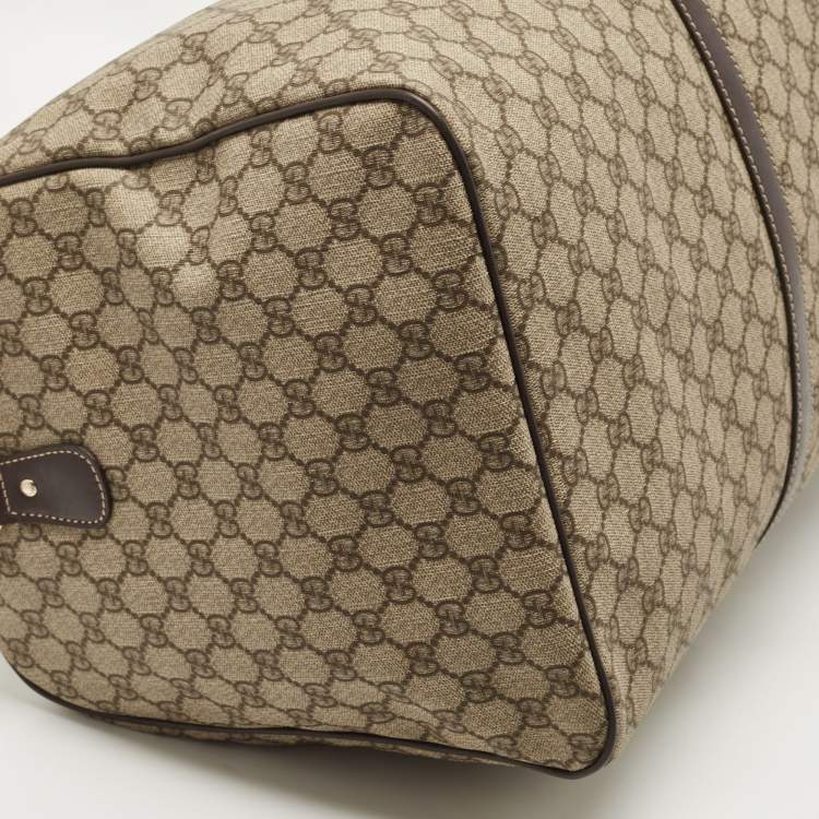 مملوكة مسبقًا Gucci Beige/Brown GG Supreme Canvas and Leather Carry On Duffel Bag