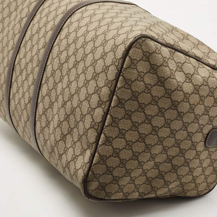 مملوكة مسبقًا Gucci Beige/Brown GG Supreme Canvas and Leather Carry On Duffel Bag