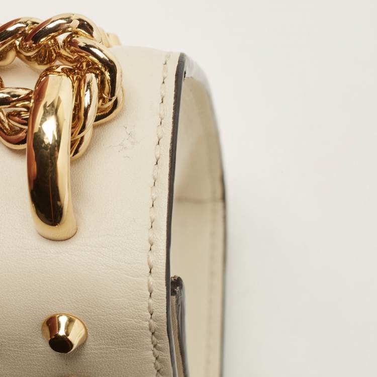 Pre Owned Gucci Off White Leather Small Pearl Studded Padlock Shoulder Bag