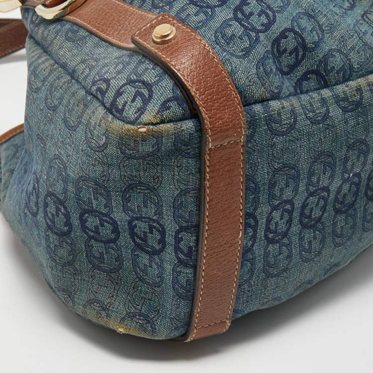 مملوكة مسبقًا Gucci Navy Blue/Brown GG Denim and Leather Abbey D-Ring Shoulder Bag