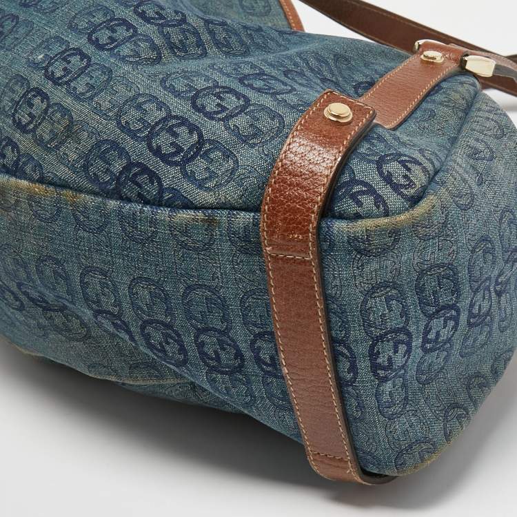 مملوكة مسبقًا Gucci Navy Blue/Brown GG Denim and Leather Abbey D-Ring Shoulder Bag