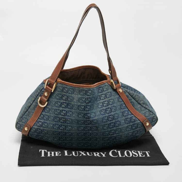 مملوكة مسبقًا Gucci Navy Blue/Brown GG Denim and Leather Abbey D-Ring Shoulder Bag