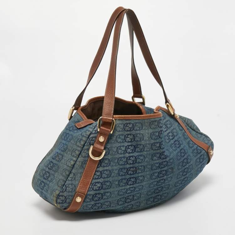 مملوكة مسبقًا Gucci Navy Blue/Brown GG Denim and Leather Abbey D-Ring Shoulder Bag