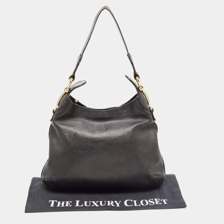Pre Owned Gucci Black Guccissima Leather Pelham Horsebit Hobo