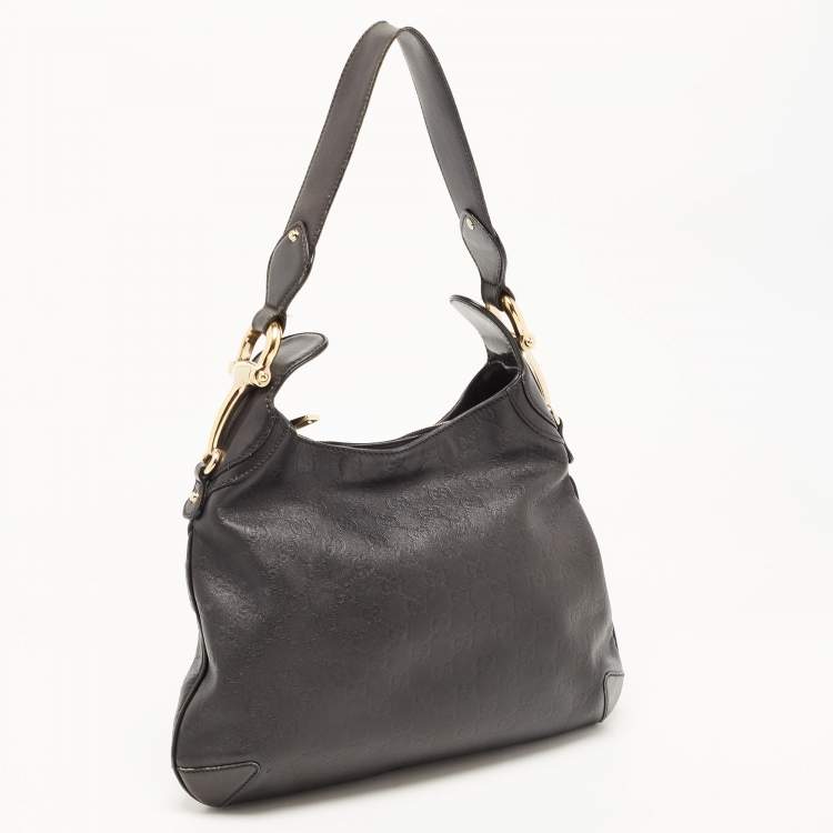 Pre Owned Gucci Black Guccissima Leather Pelham Horsebit Hobo