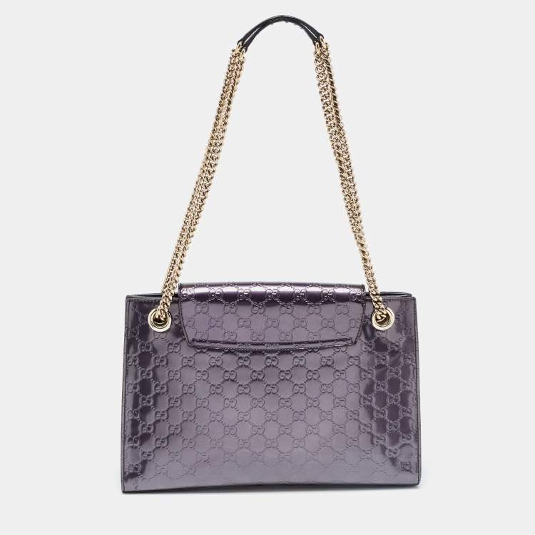 Pre Owned Gucci Purple Guccissima Patent Leather Large Emily Chain Shoulder Bag