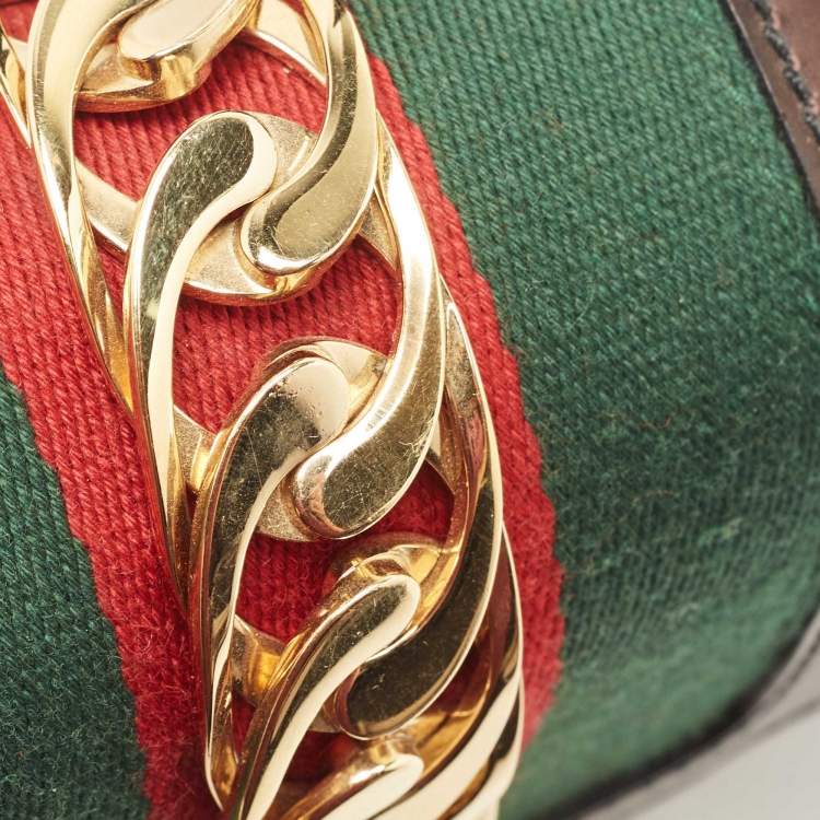 Pre Owned Gucci Black Leather Mini Web Chain Sylvie Crossbody Bag