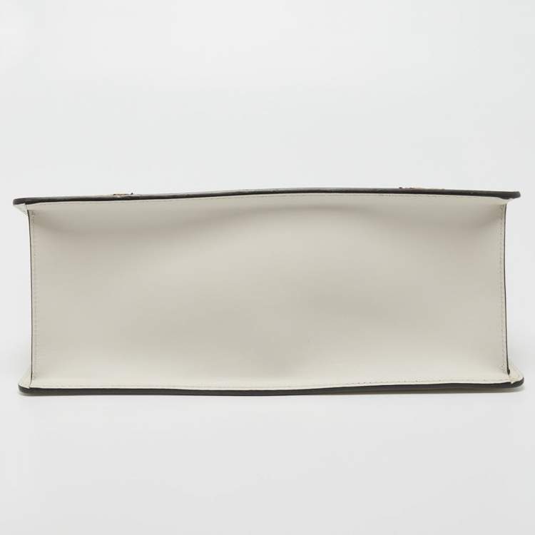 Pre Owned Gucci White Floral Sequins Patch Leather Medium Sylvie Top Handle Bag