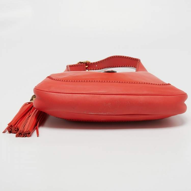 Pre Owned Gucci Red Leather Medium New Jackie Hobo