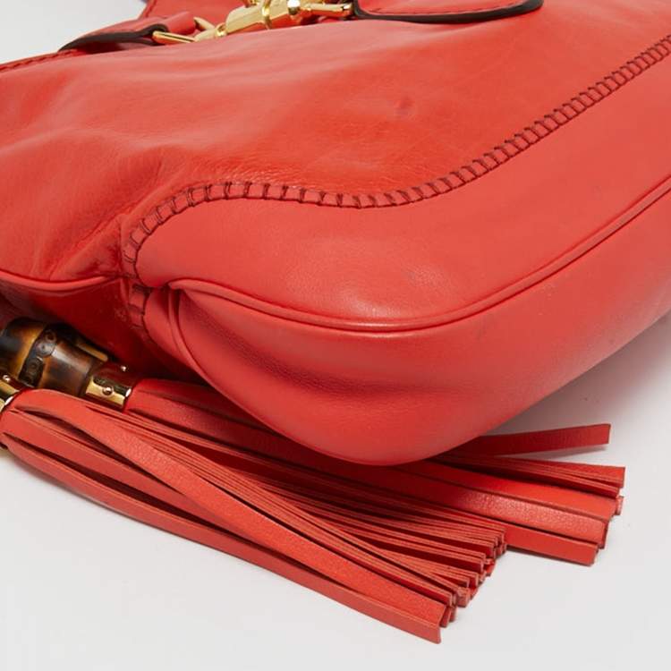 Pre Owned Gucci Red Leather Medium New Jackie Hobo