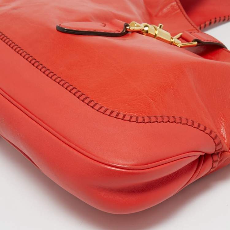 Pre Owned Gucci Red Leather Medium New Jackie Hobo