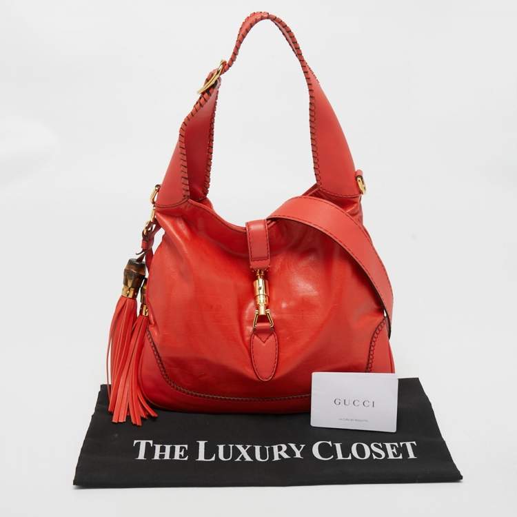 Pre Owned Gucci Red Leather Medium New Jackie Hobo