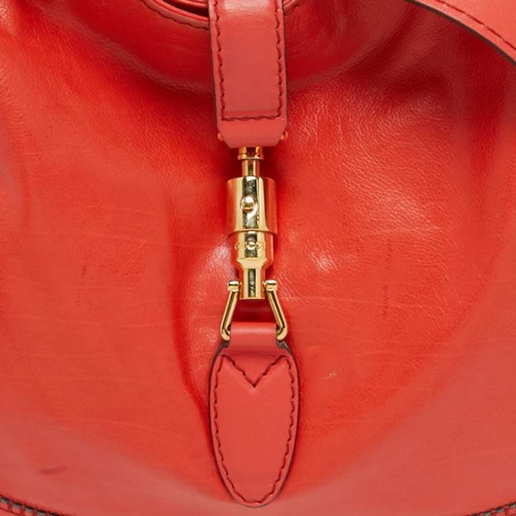 Pre Owned Gucci Red Leather Medium New Jackie Hobo