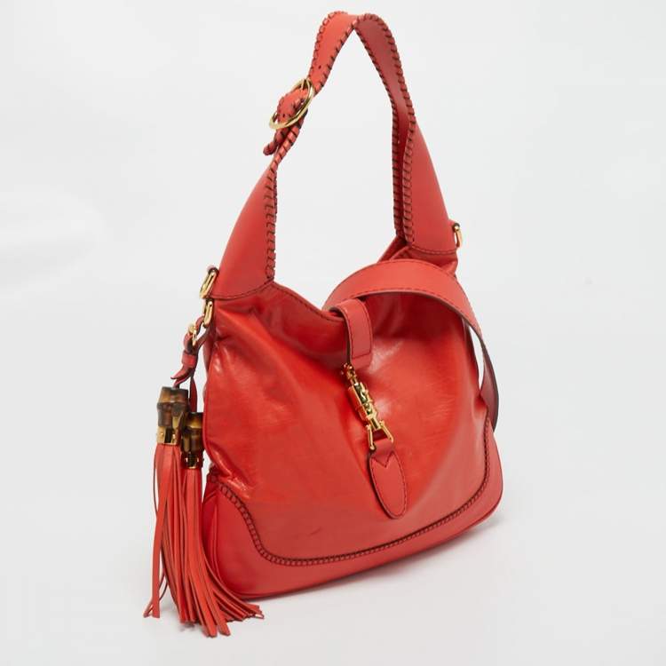 Pre Owned Gucci Red Leather Medium New Jackie Hobo