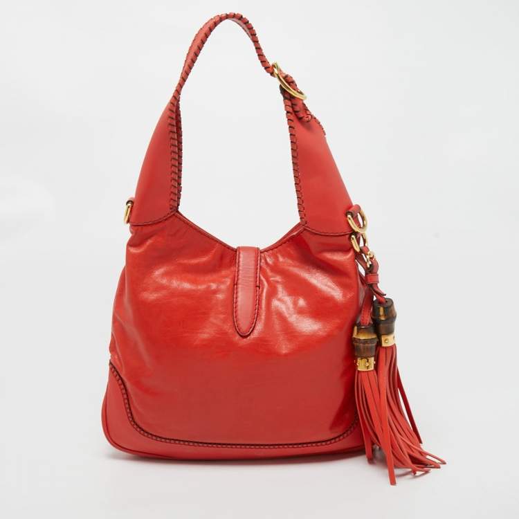 Pre Owned Gucci Red Leather Medium New Jackie Hobo