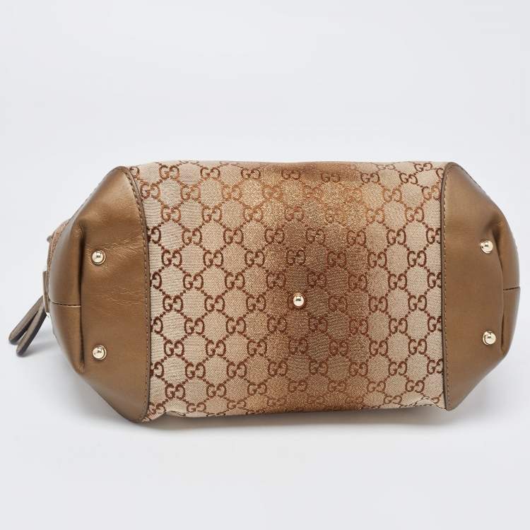 Pre Owned Gucci Beige/Gold GG Canvas and Leather Shoulder Bag