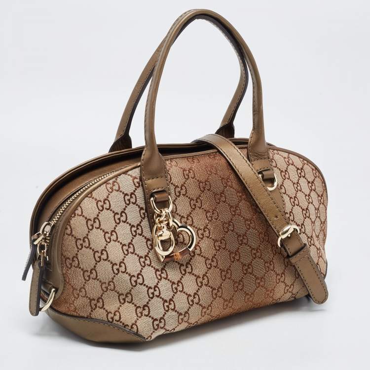 Pre Owned Gucci Beige/Gold GG Canvas and Leather Shoulder Bag