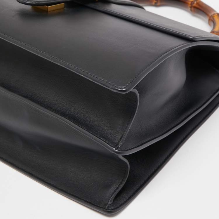 Pre Owned Gucci Black Leather Large Dionysus Bamboo Top Handle Bag
