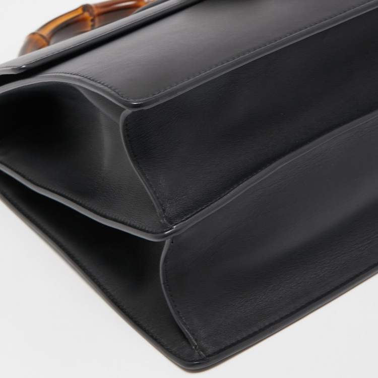 Pre Owned Gucci Black Leather Large Dionysus Bamboo Top Handle Bag