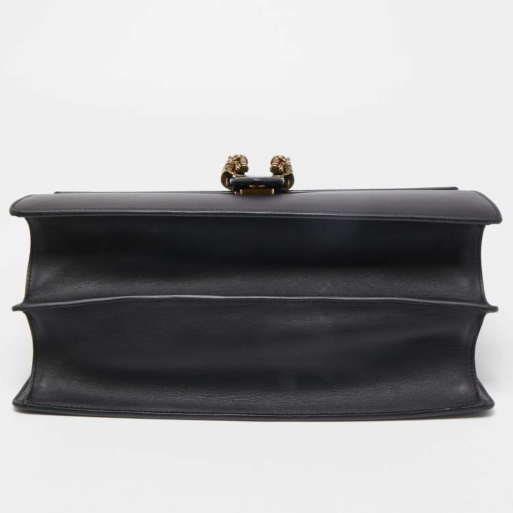 Pre Owned Gucci Black Leather Large Dionysus Bamboo Top Handle Bag