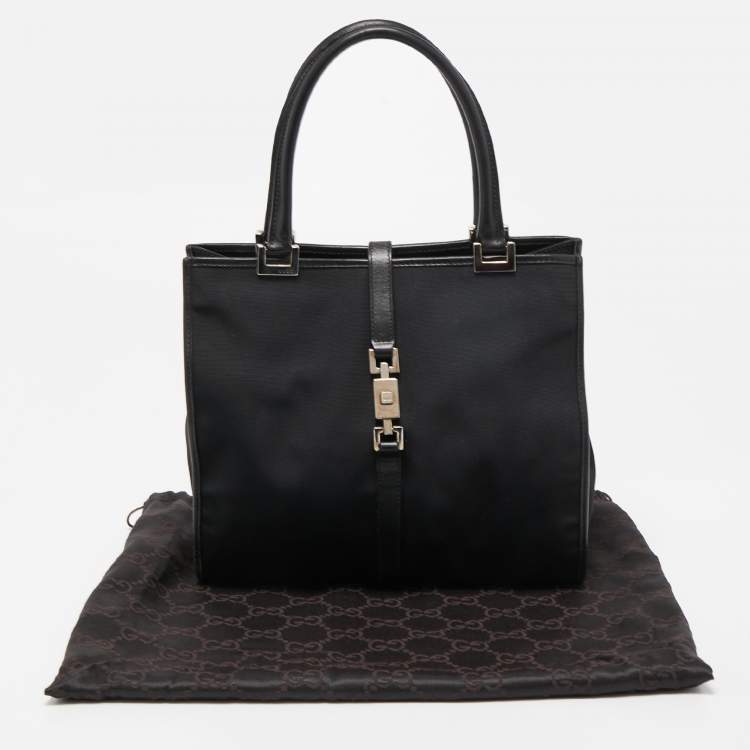 Pre Owned Gucci Black Nylon and Leather Jackie O Tote
