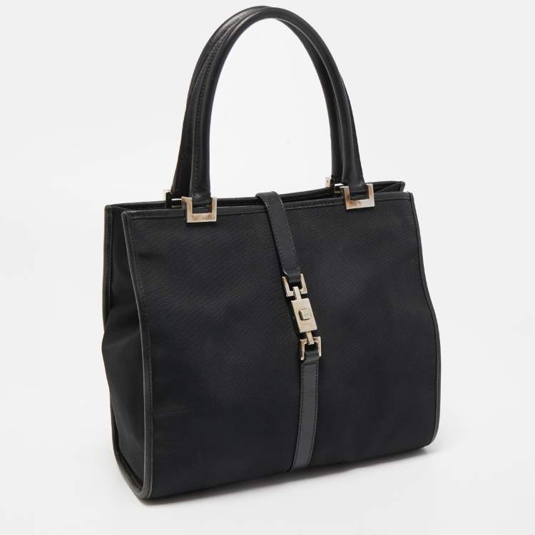 Pre Owned Gucci Black Nylon and Leather Jackie O Tote