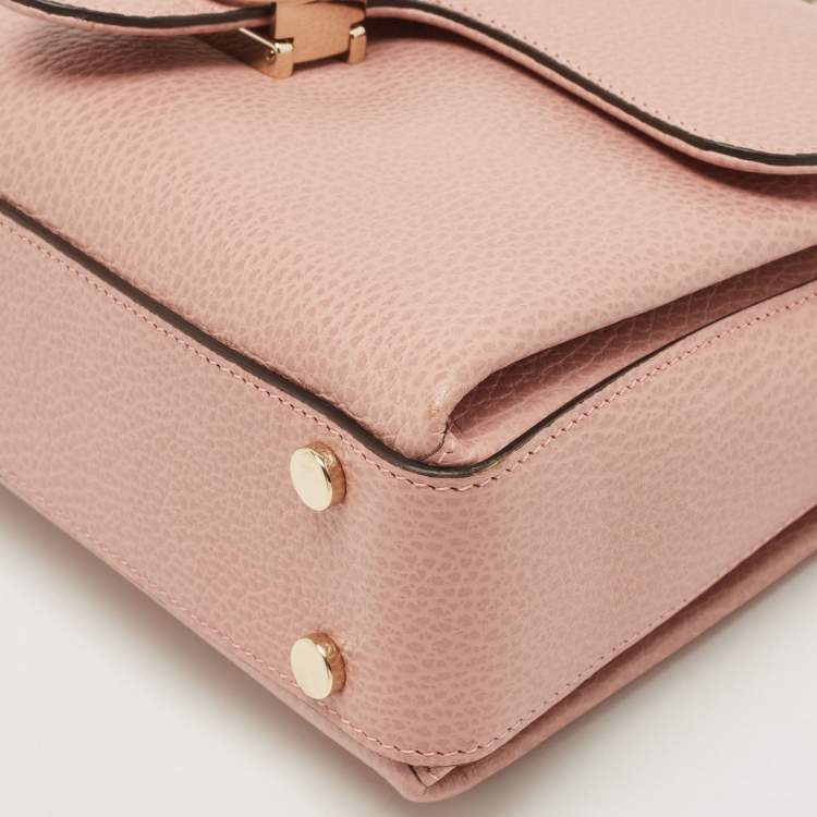 Pre Owned Gucci Dusty Pink Leather Interlocking G Top Handle Bag