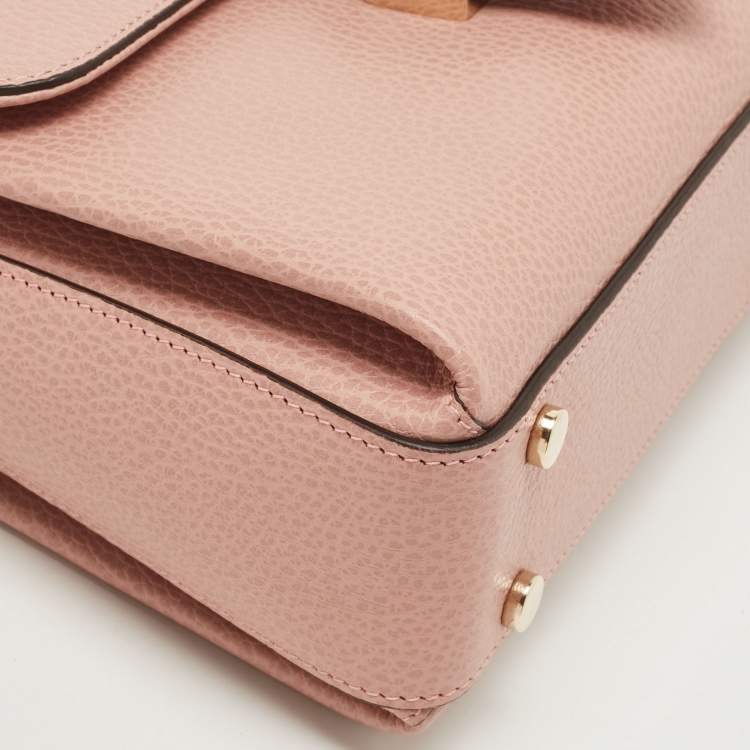 Pre Owned Gucci Dusty Pink Leather Interlocking G Top Handle Bag