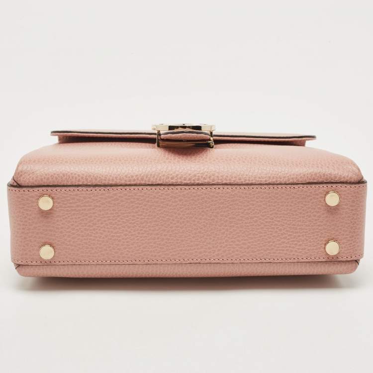 Pre Owned Gucci Dusty Pink Leather Interlocking G Top Handle Bag
