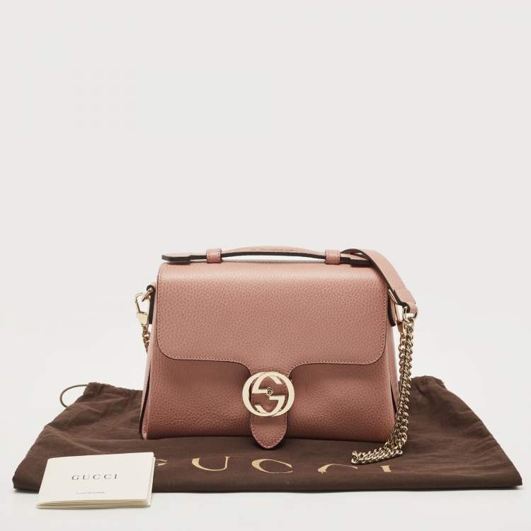 Pre Owned Gucci Dusty Pink Leather Interlocking G Top Handle Bag