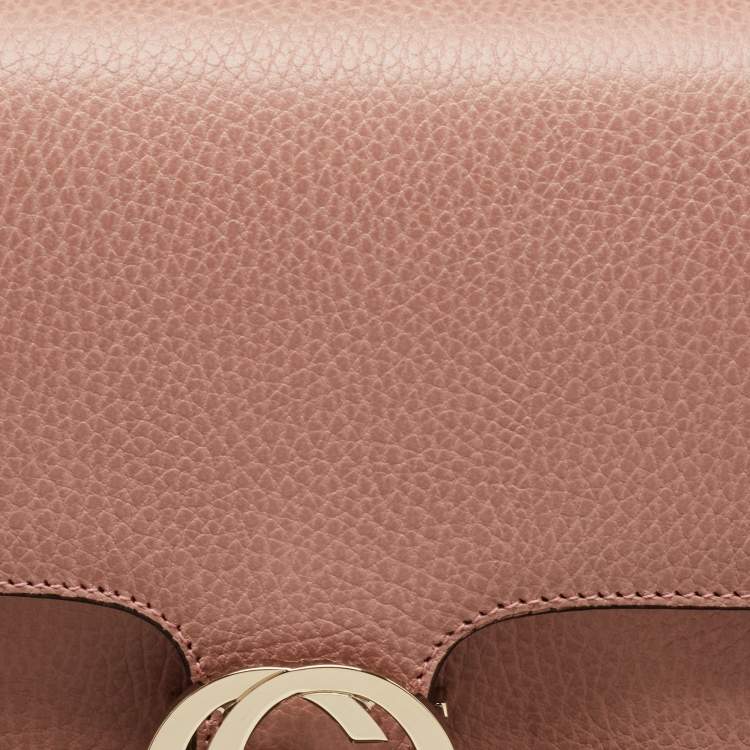Pre Owned Gucci Dusty Pink Leather Interlocking G Top Handle Bag