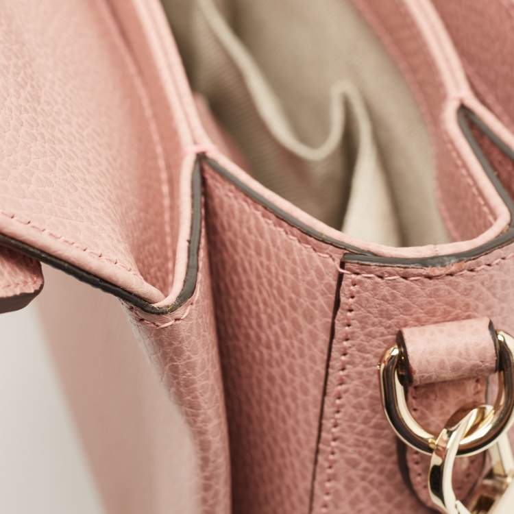 Pre Owned Gucci Dusty Pink Leather Interlocking G Top Handle Bag