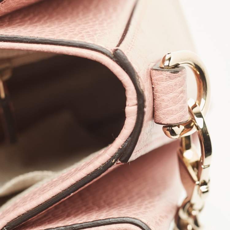 Pre Owned Gucci Dusty Pink Leather Interlocking G Top Handle Bag