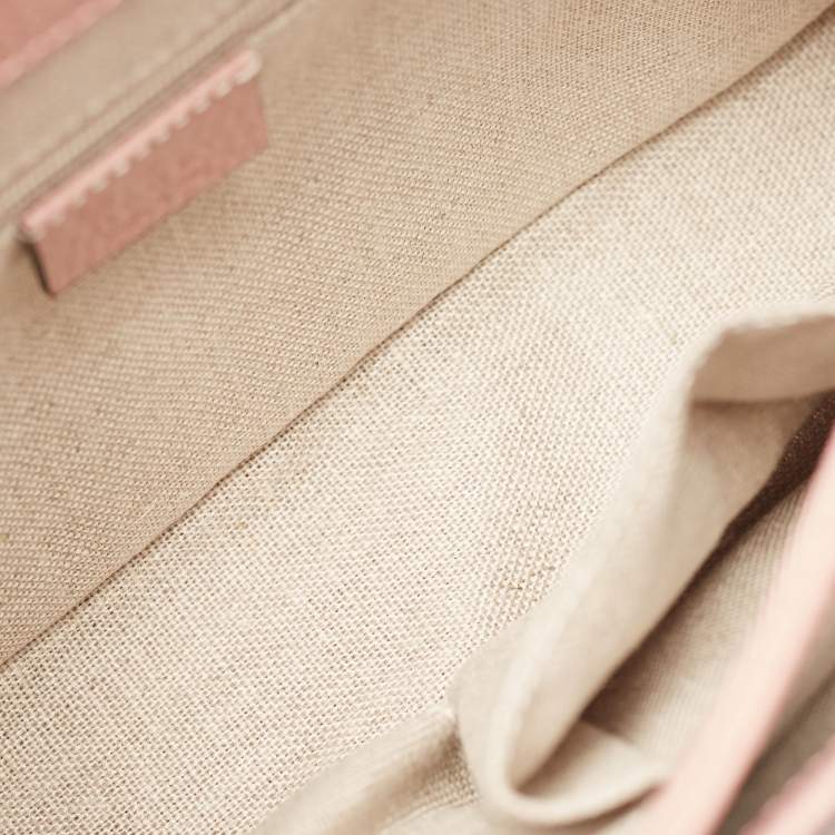 Pre Owned Gucci Dusty Pink Leather Interlocking G Top Handle Bag
