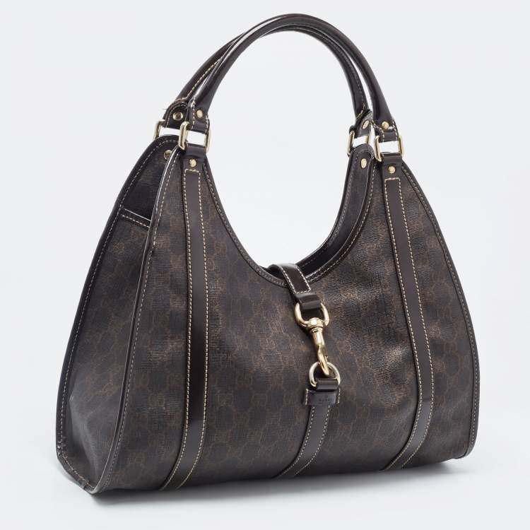 Pre Owned Gucci Brown GG Supreme Canvas and Leather Jackie O Hobo