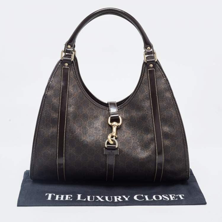 Pre Owned Gucci Brown GG Supreme Canvas and Leather Jackie O Hobo