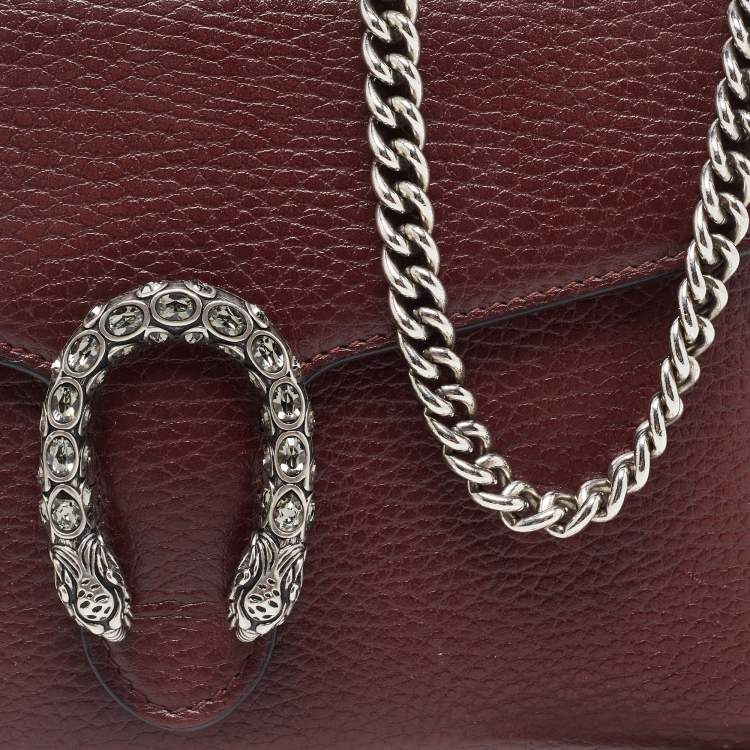 Pre Owned  Gucci Burgundy Leather Dionysus Wallet On Chain
