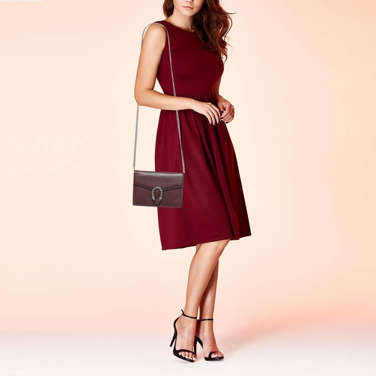 Pre Owned  Gucci Burgundy Leather Dionysus Wallet On Chain